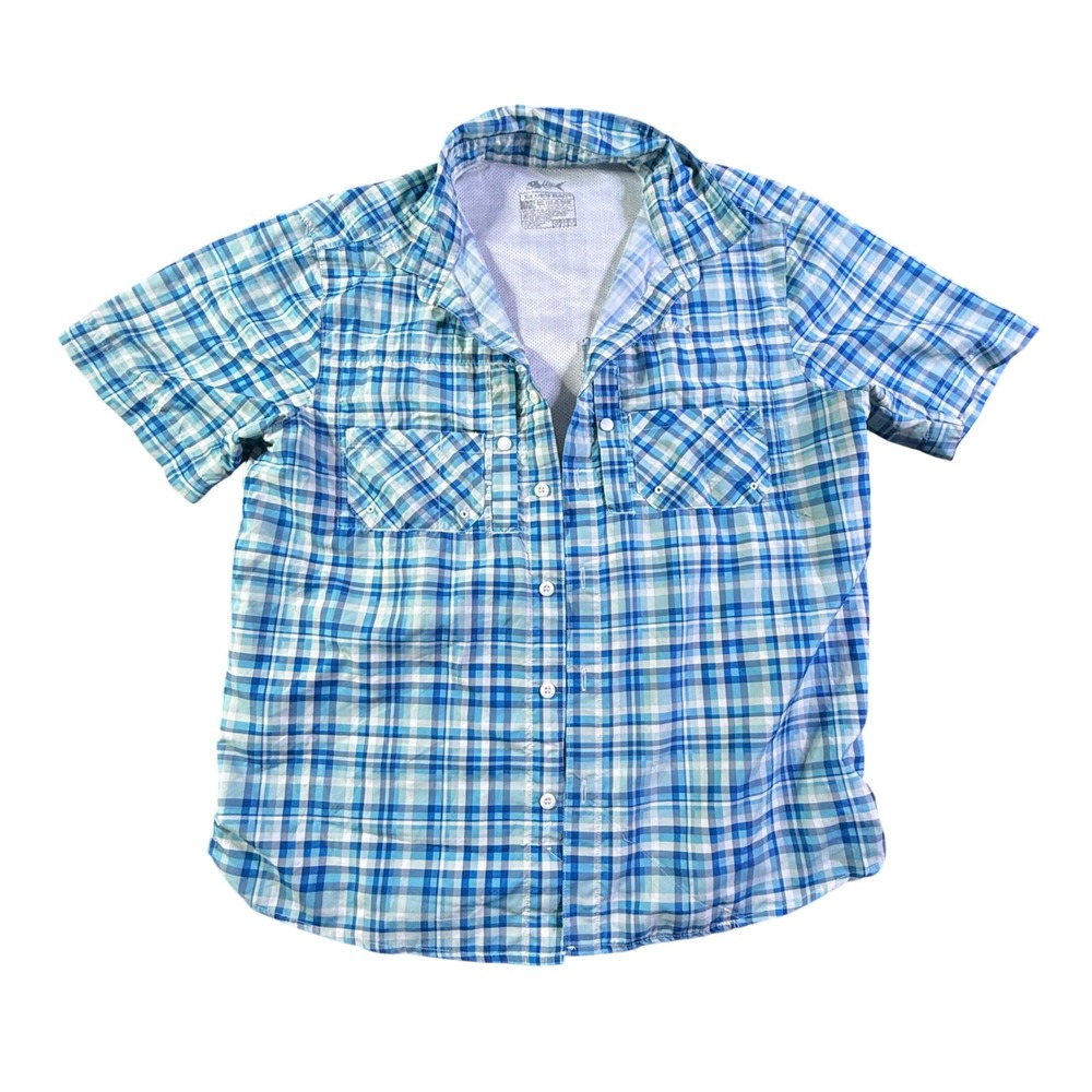 Silver Bait Plaid Short Sleeve Button Up‎ Outdoor Shirt Mens Medium